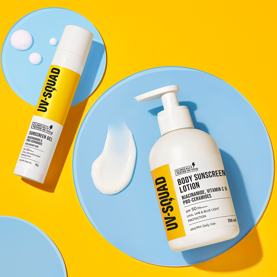 Sunscreen Gel With Niacinamide & Pro-Ceramides + Body Sunscreen Lotion SPF 50 PA++++ Combo